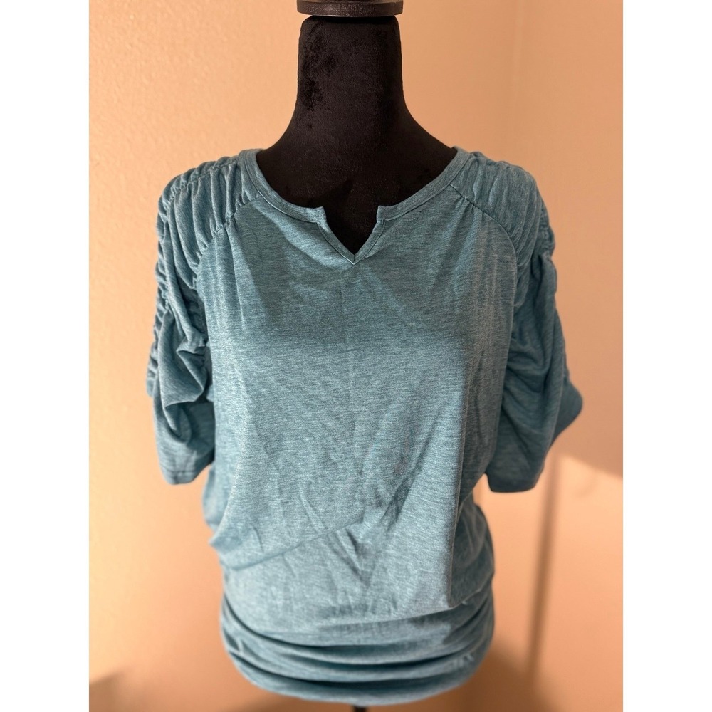 Light Teal Ruched Sleeve Women's Top